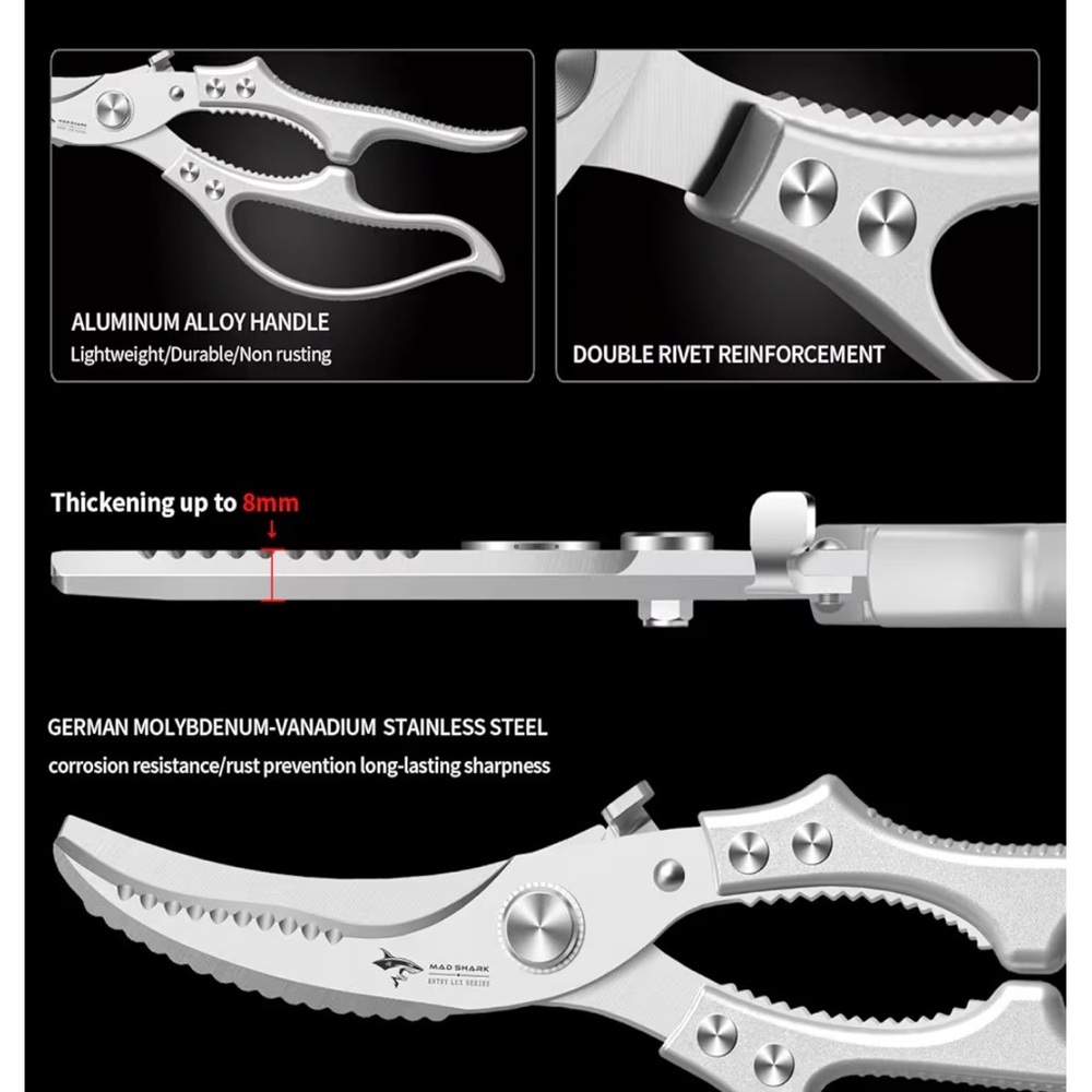 Spring-Loaded Silver Kitchen Shears - Picture 2 of 4